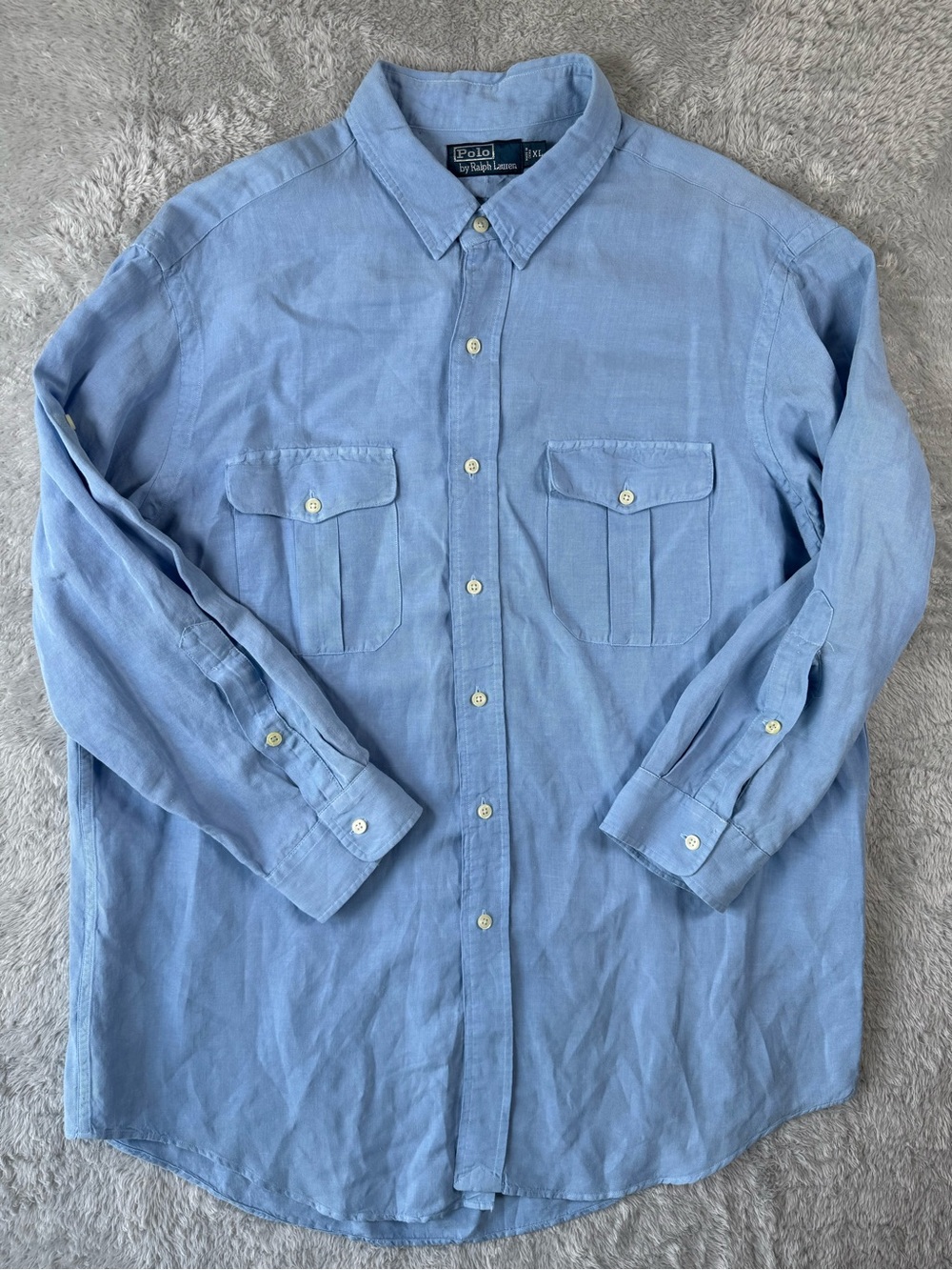 Polo Ralph Lauren Linen Silk Utility Safari Shirt XL Blue - Picture 4 of 14